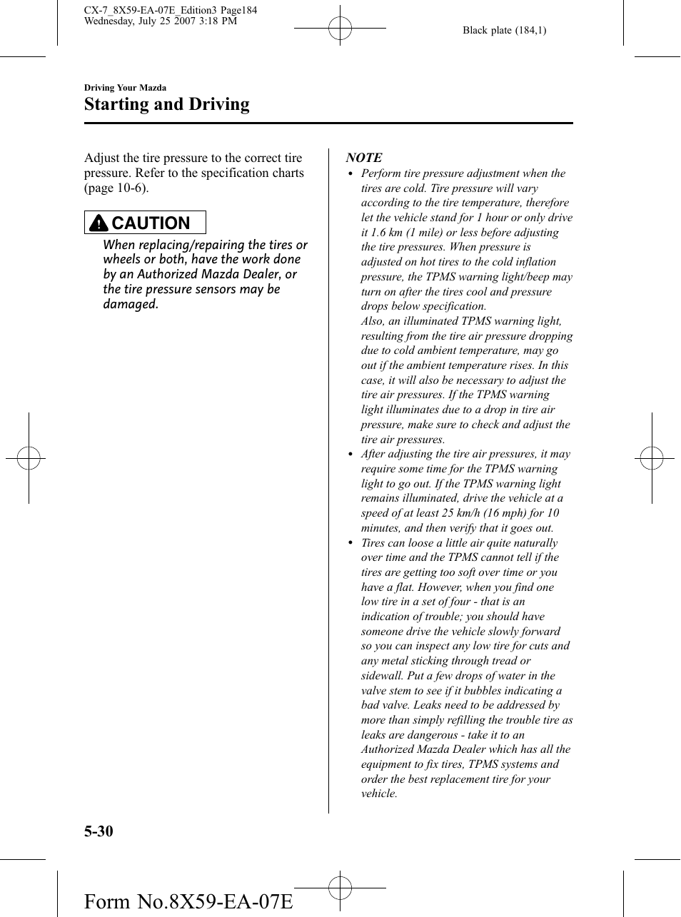 Starting and driving, Caution | Mazda 2008 CX-7 User Manual | Page 184 / 502
