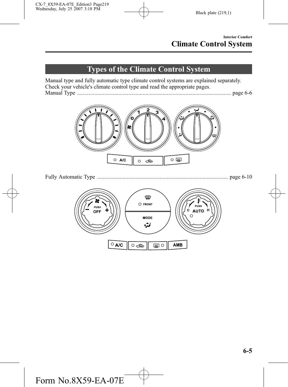 Types of the climate control system, Types of the climate control system -5, Climate control system | Mazda 2008 CX-7 User Manual | Page 219 / 502