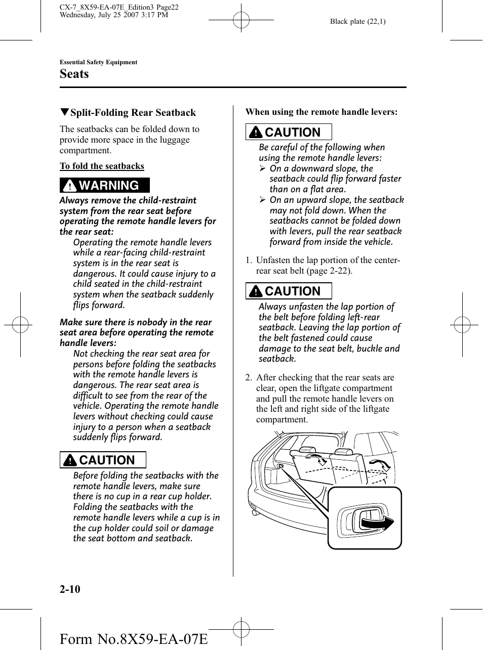 Seats, Warning, Caution | Mazda 2008 CX-7 User Manual | Page 22 / 502