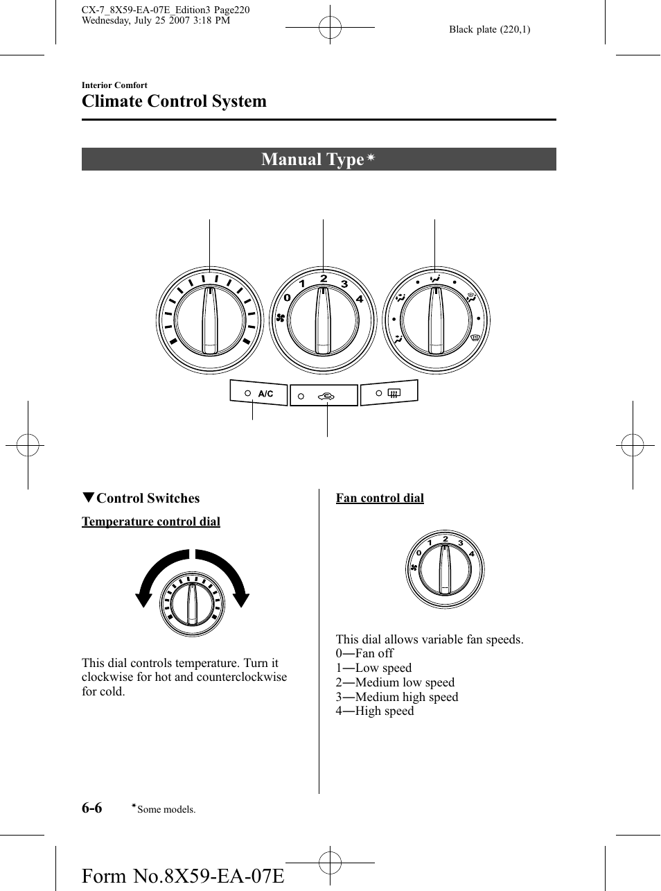 Manual type, Climate control system | Mazda 2008 CX-7 User Manual | Page 220 / 502
