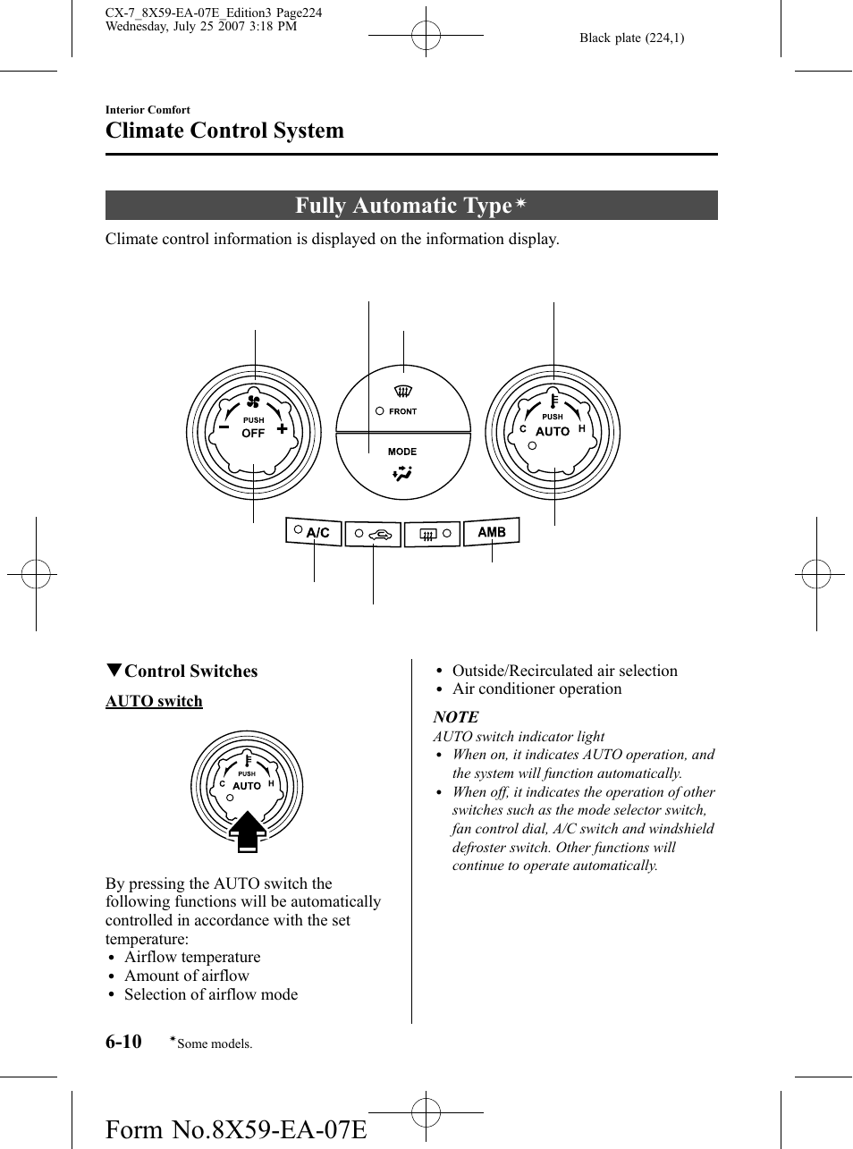 Fully automatic type, Climate control system, Qcontrol switches | Mazda 2008 CX-7 User Manual | Page 224 / 502