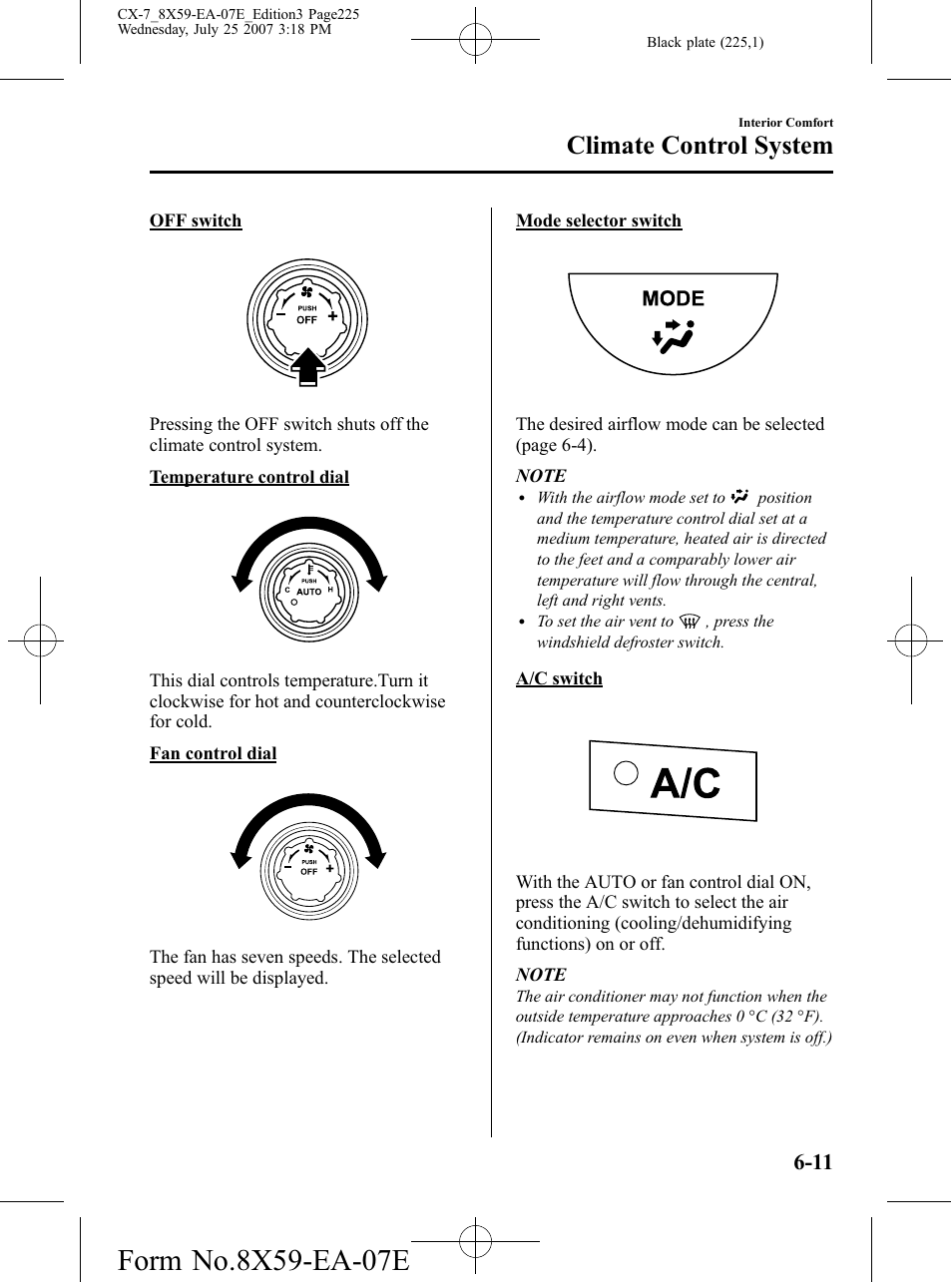 Climate control system | Mazda 2008 CX-7 User Manual | Page 225 / 502