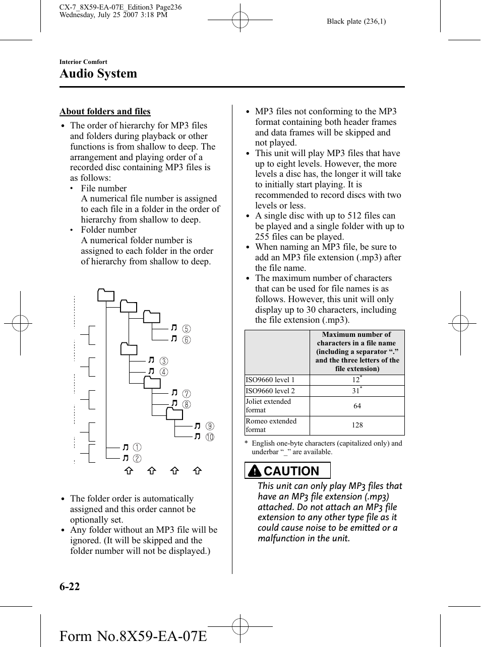 Audio system, Caution | Mazda 2008 CX-7 User Manual | Page 236 / 502