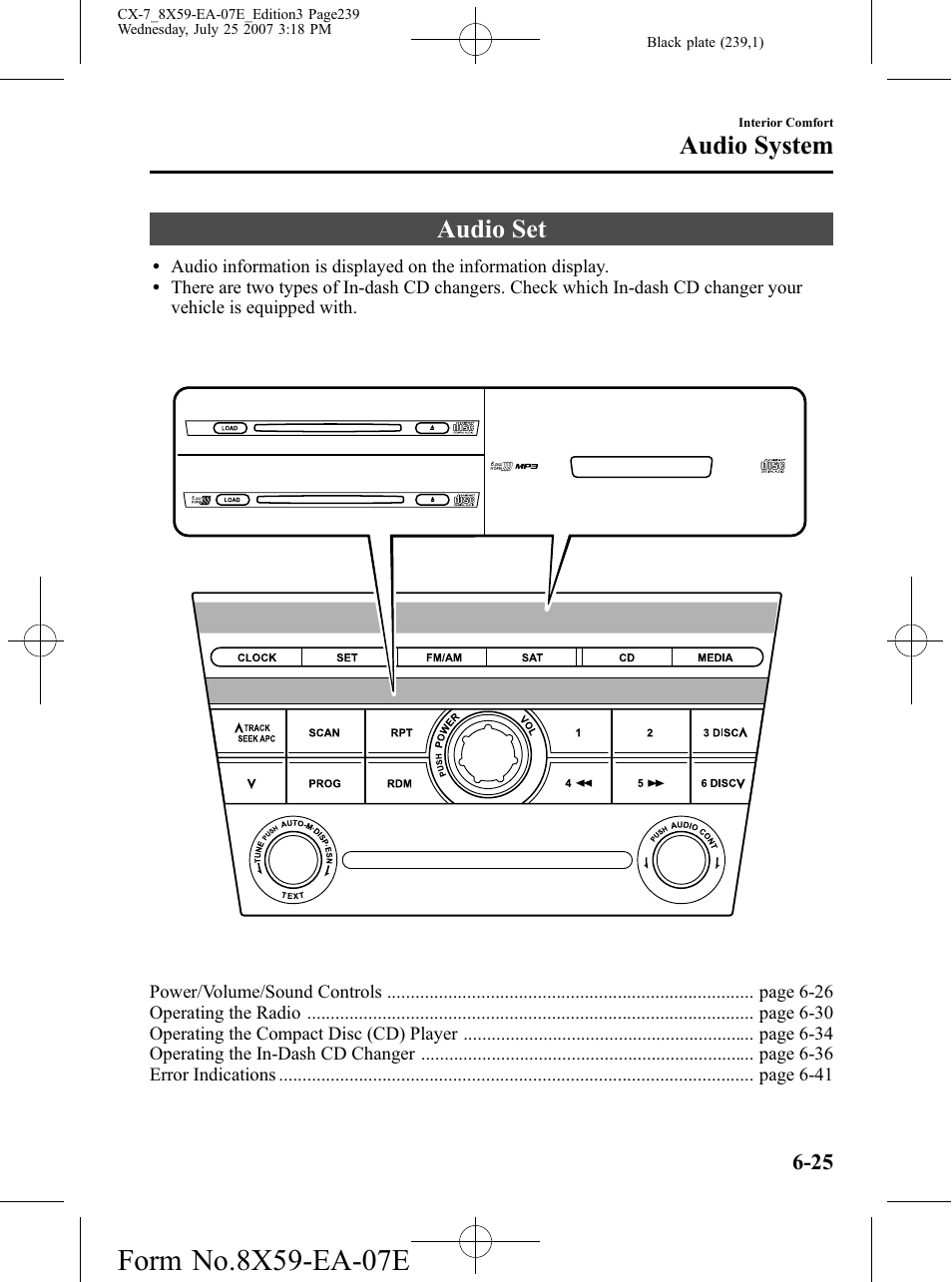 Audio set, Audio set -25, Audio system | Mazda 2008 CX-7 User Manual | Page 239 / 502