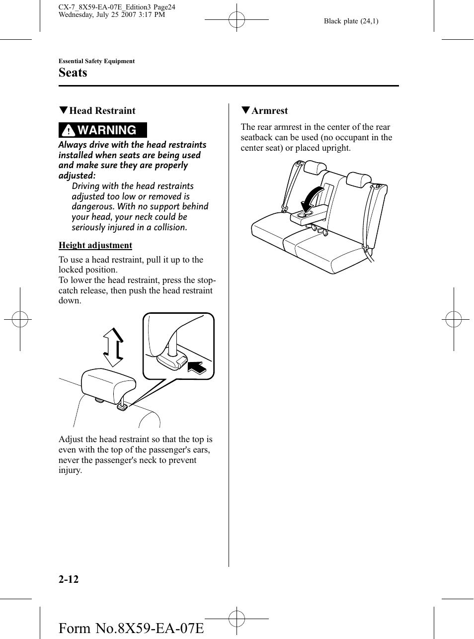Seats, Warning | Mazda 2008 CX-7 User Manual | Page 24 / 502