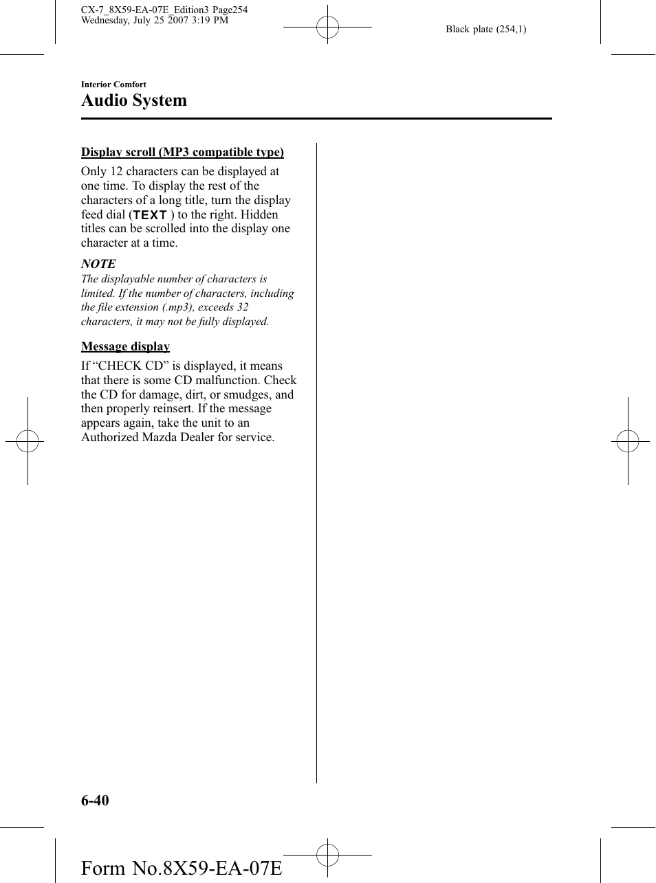 Audio system | Mazda 2008 CX-7 User Manual | Page 254 / 502