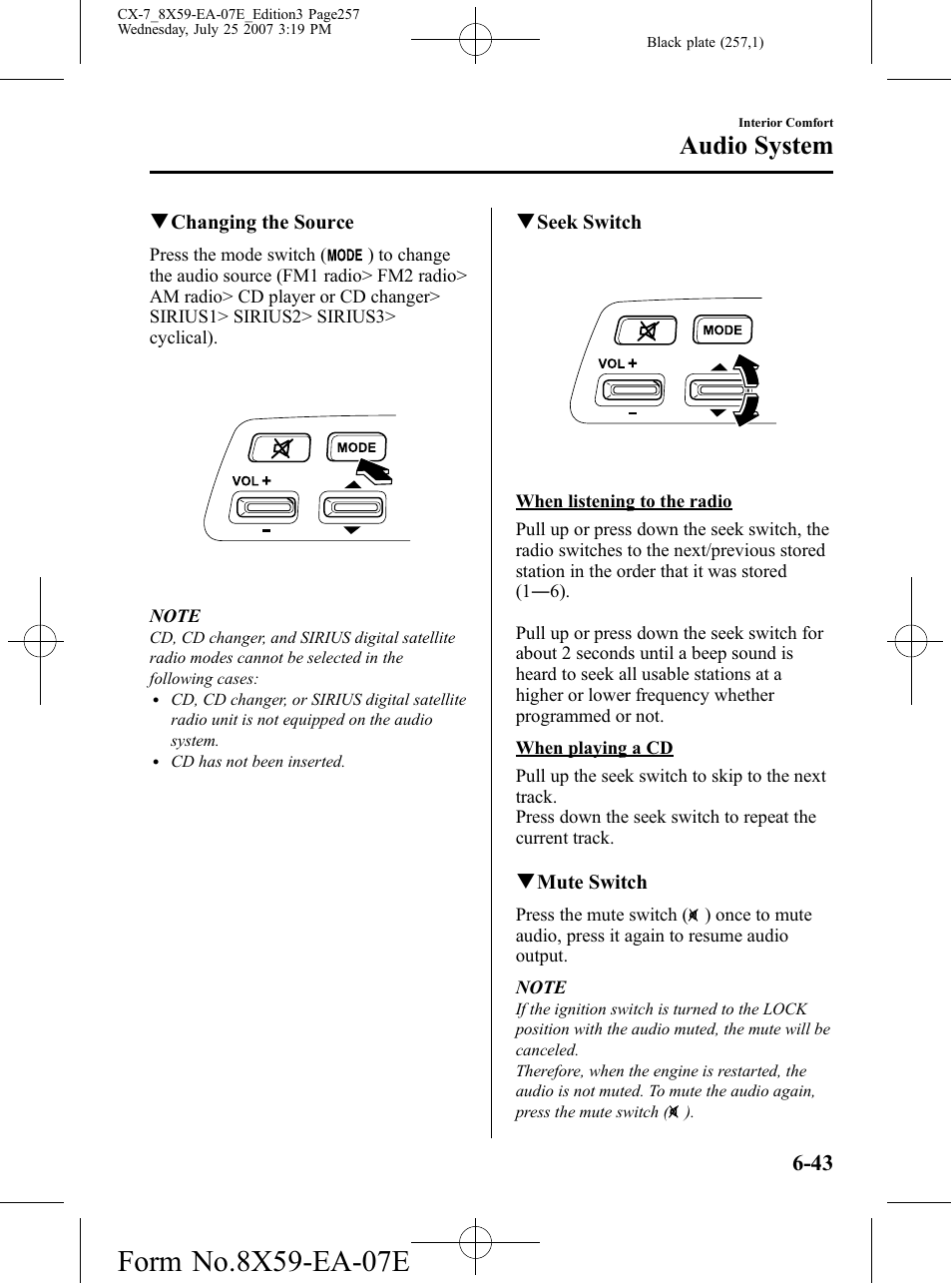 Audio system | Mazda 2008 CX-7 User Manual | Page 257 / 502