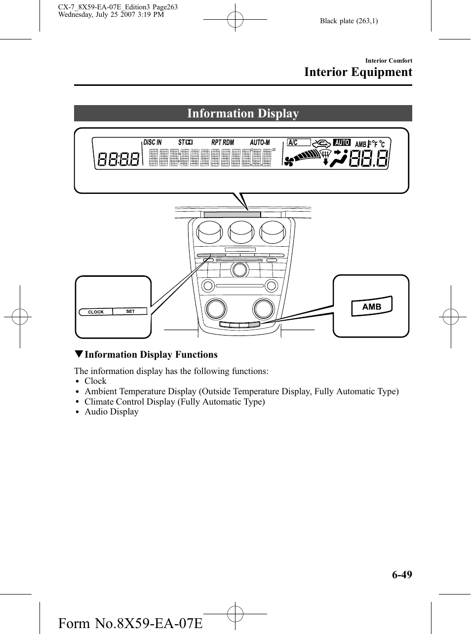 Information display, Information display -49, Interior equipment | Mazda 2008 CX-7 User Manual | Page 263 / 502