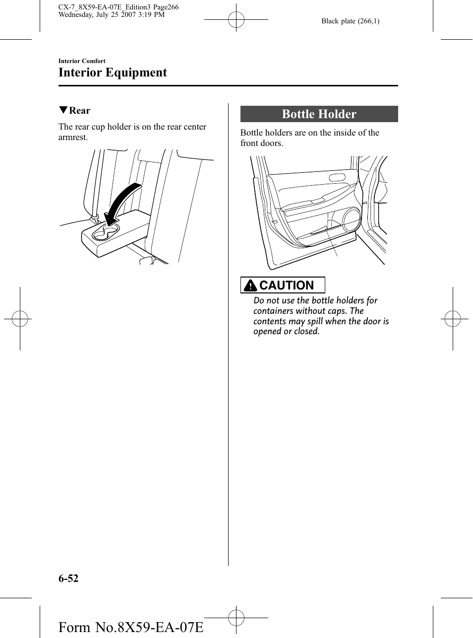 Bottle holder, Bottle holder -52, Interior equipment | Caution | Mazda 2008 CX-7 User Manual | Page 266 / 502