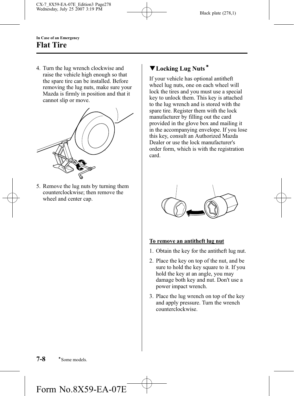 Flat tire | Mazda 2008 CX-7 User Manual | Page 278 / 502