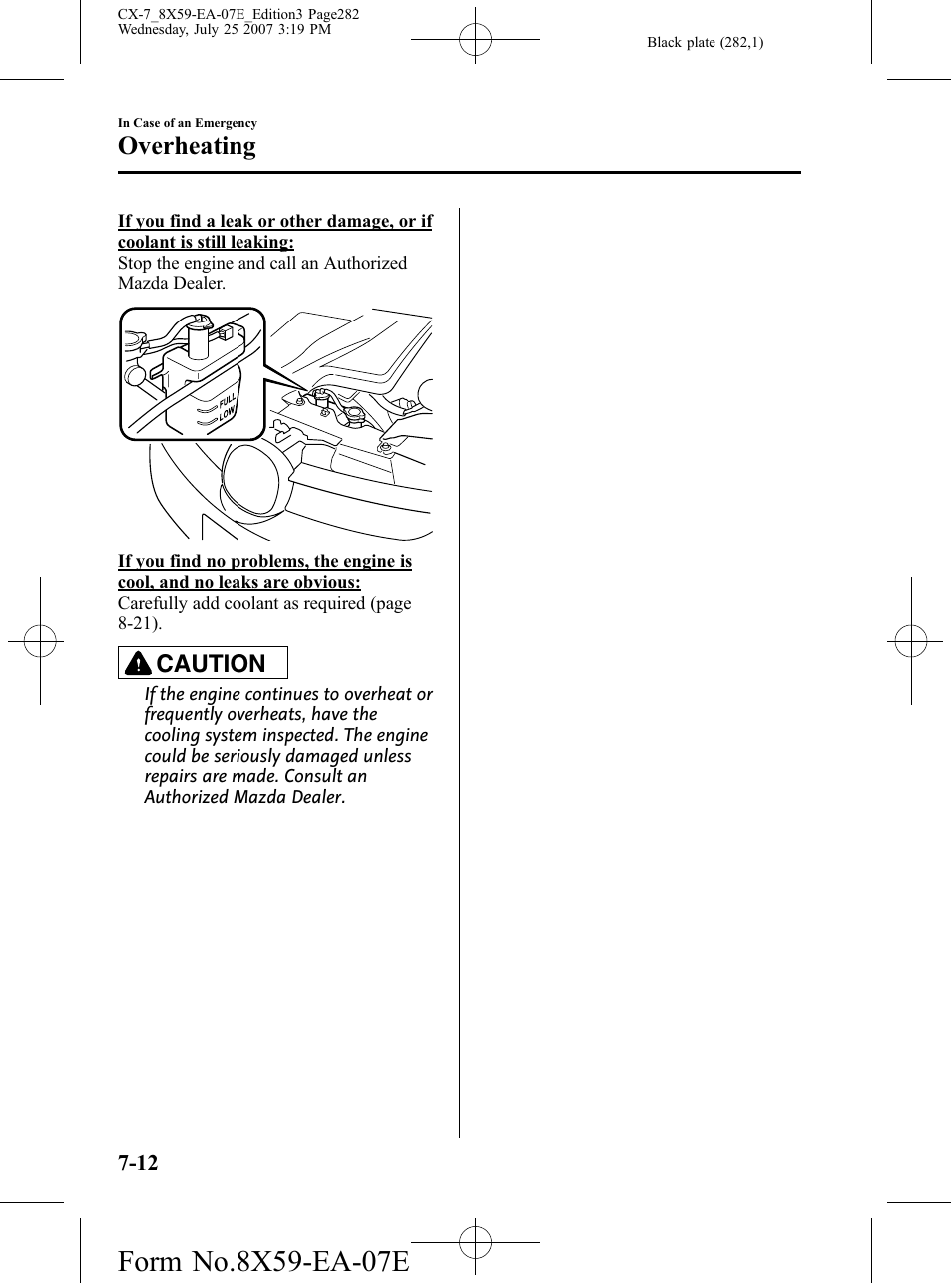 Overheating, Caution | Mazda 2008 CX-7 User Manual | Page 282 / 502