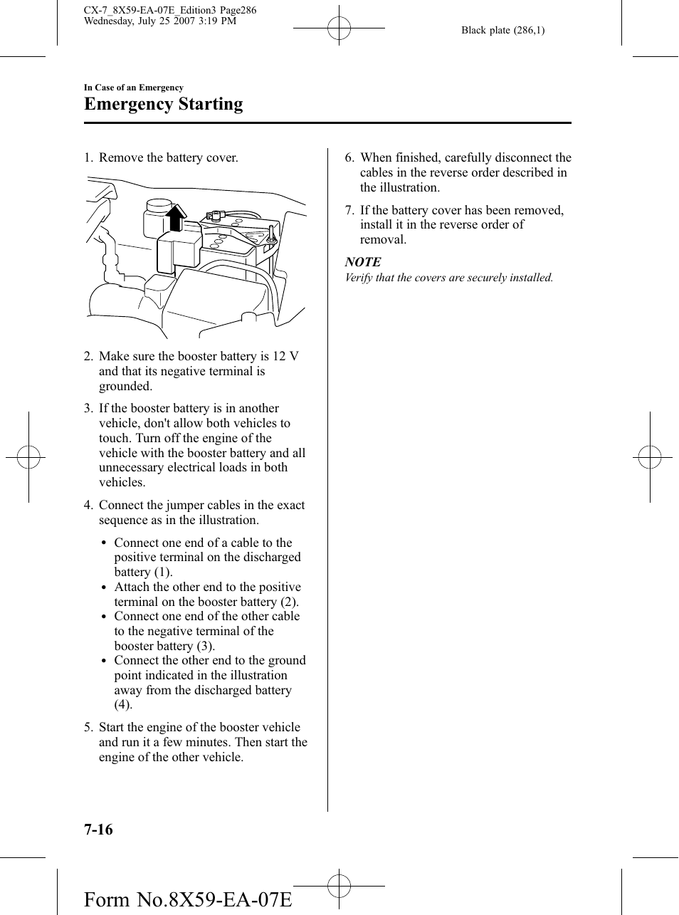 Emergency starting | Mazda 2008 CX-7 User Manual | Page 286 / 502