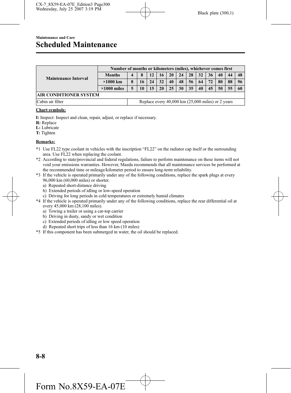 Scheduled maintenance | Mazda 2008 CX-7 User Manual | Page 300 / 502