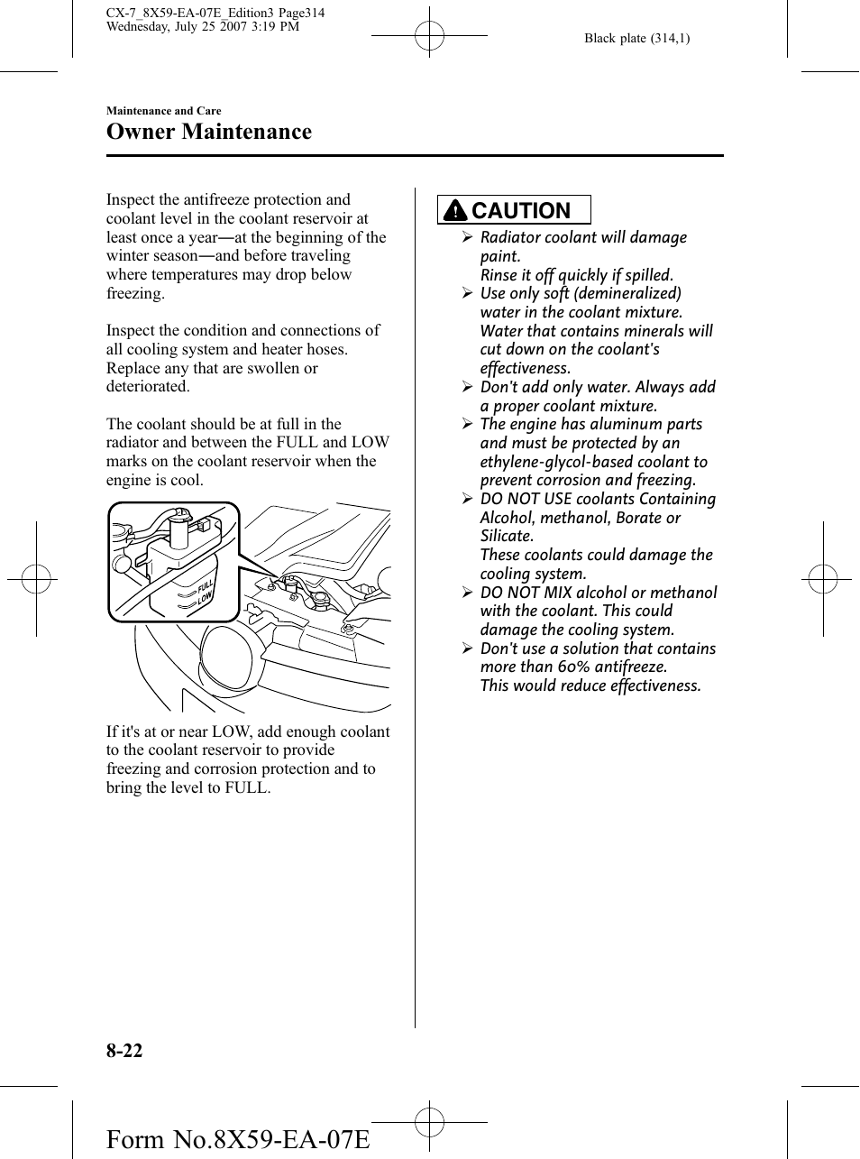 Owner maintenance, Caution | Mazda 2008 CX-7 User Manual | Page 314 / 502