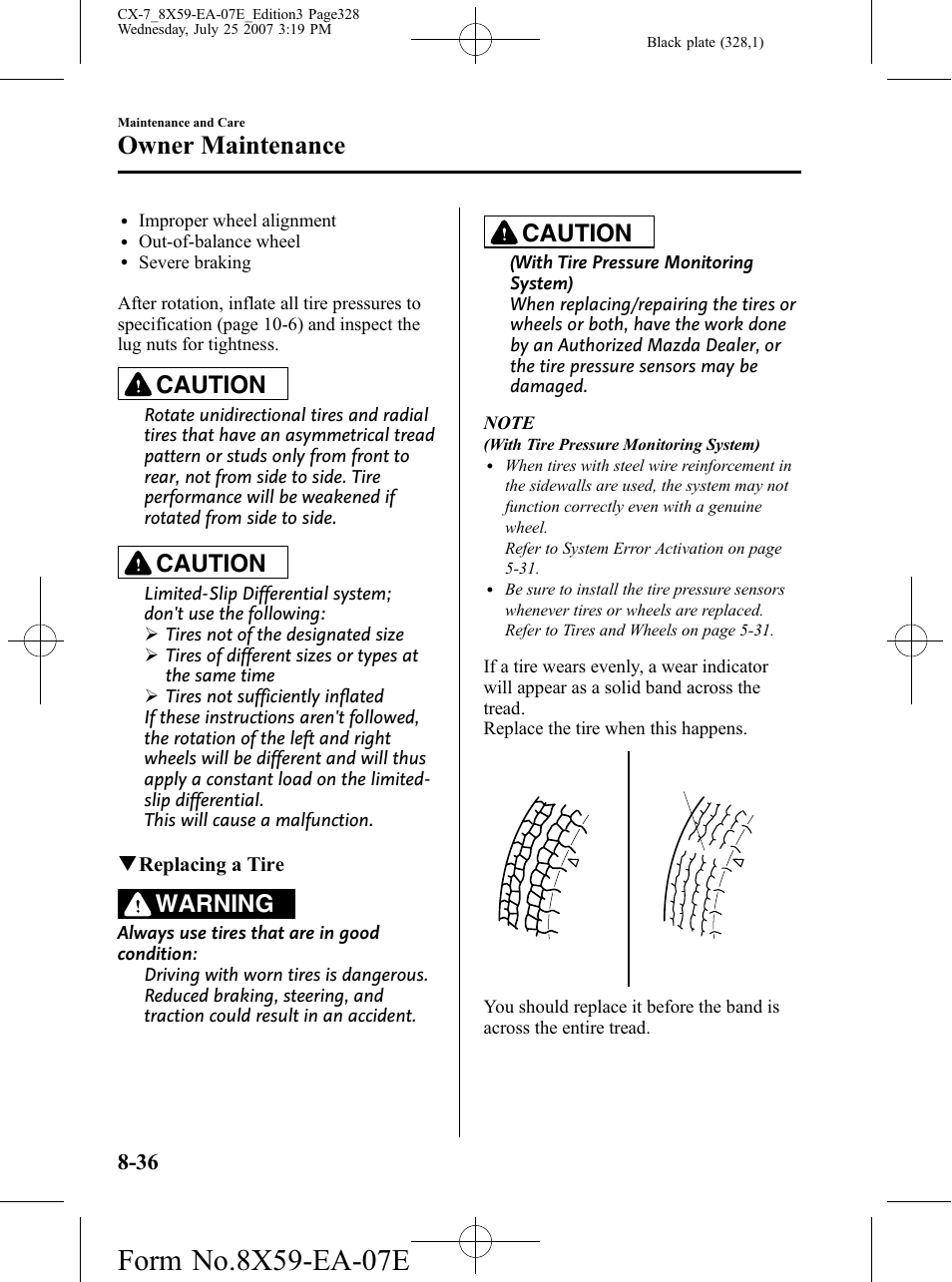 Owner maintenance, Caution, Warning | Mazda 2008 CX-7 User Manual | Page 328 / 502
