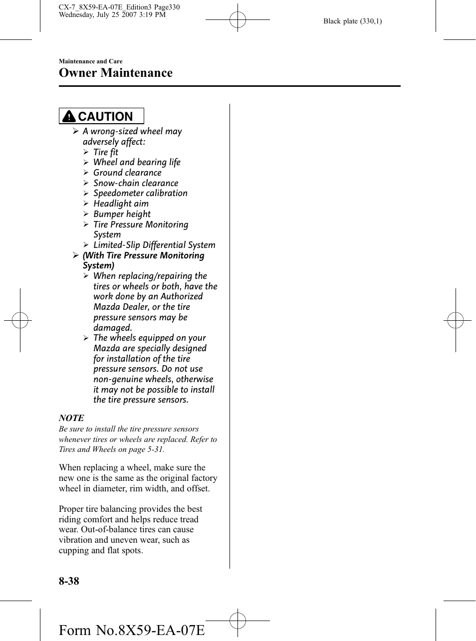 Owner maintenance, Caution | Mazda 2008 CX-7 User Manual | Page 330 / 502