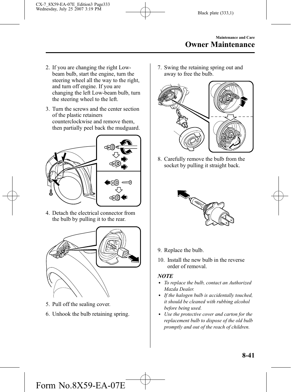 Owner maintenance | Mazda 2008 CX-7 User Manual | Page 333 / 502