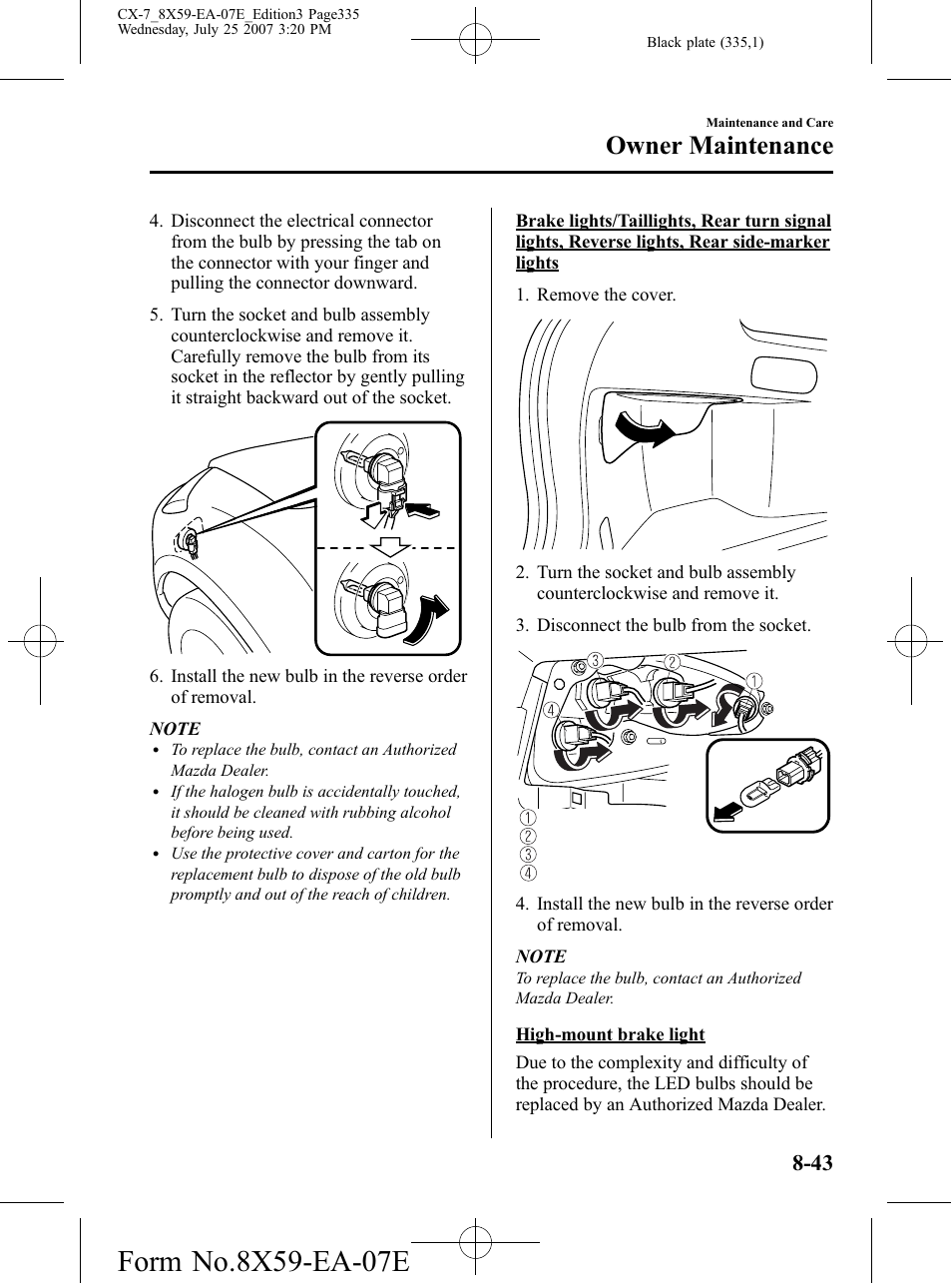 Owner maintenance | Mazda 2008 CX-7 User Manual | Page 335 / 502
