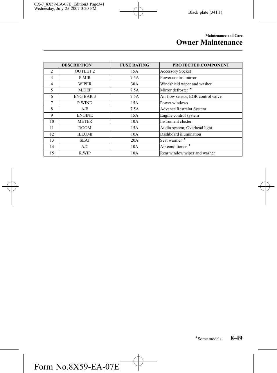 Owner maintenance | Mazda 2008 CX-7 User Manual | Page 341 / 502