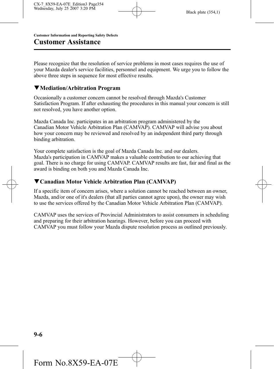 Customer assistance | Mazda 2008 CX-7 User Manual | Page 354 / 502