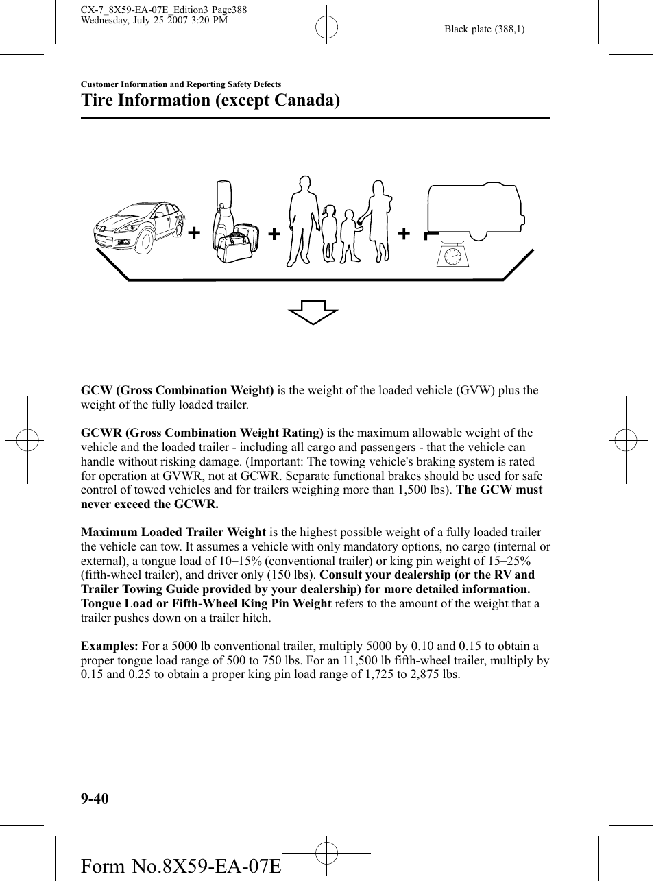 Tire information (except canada) | Mazda 2008 CX-7 User Manual | Page 388 / 502