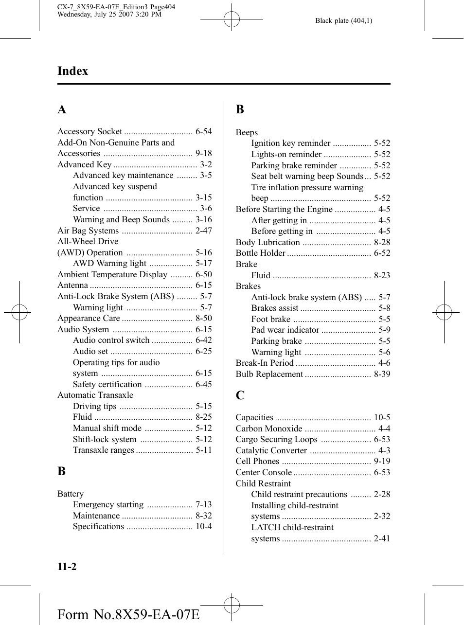 Index | Mazda 2008 CX-7 User Manual | Page 404 / 502