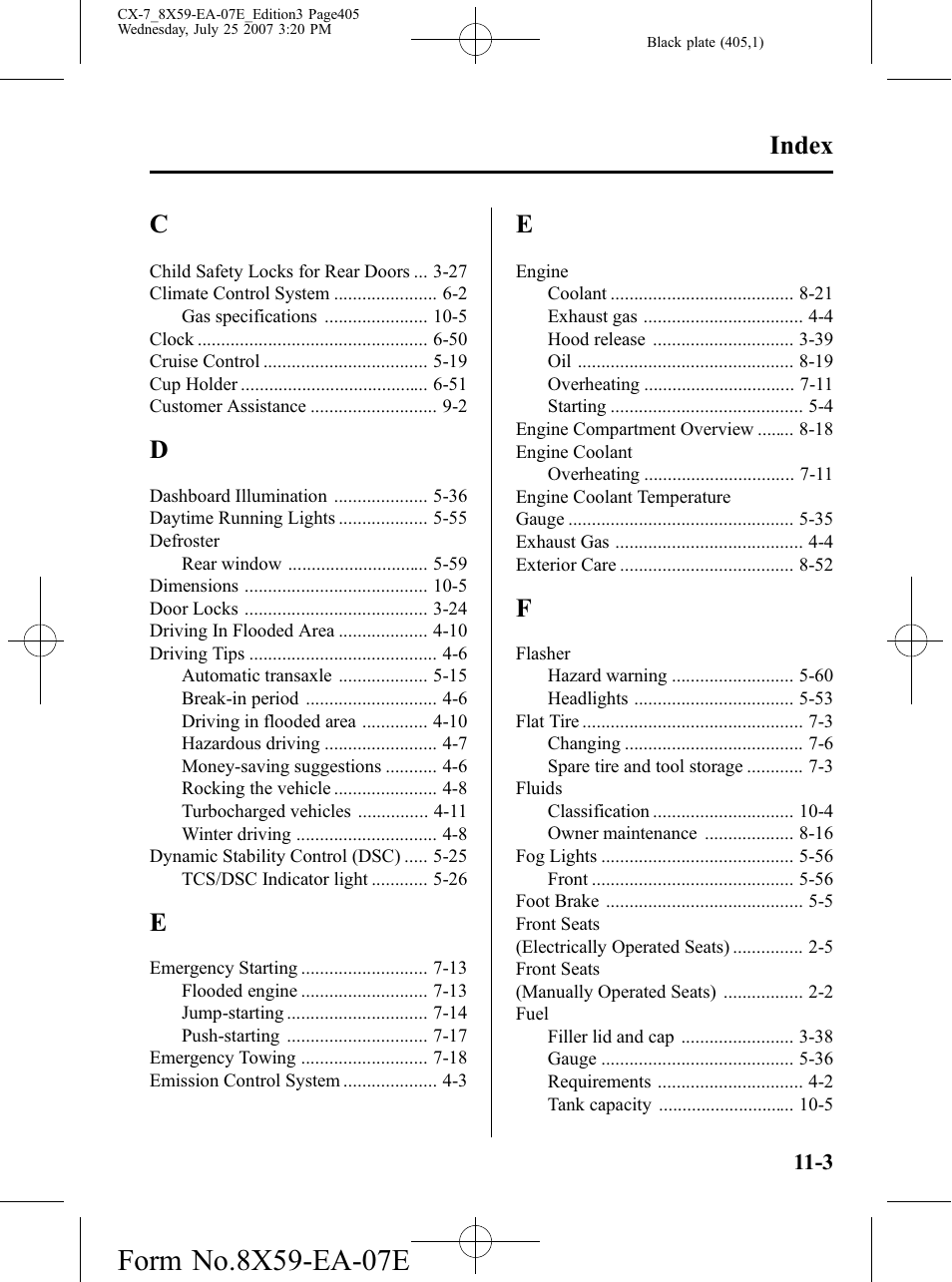 Index | Mazda 2008 CX-7 User Manual | Page 405 / 502