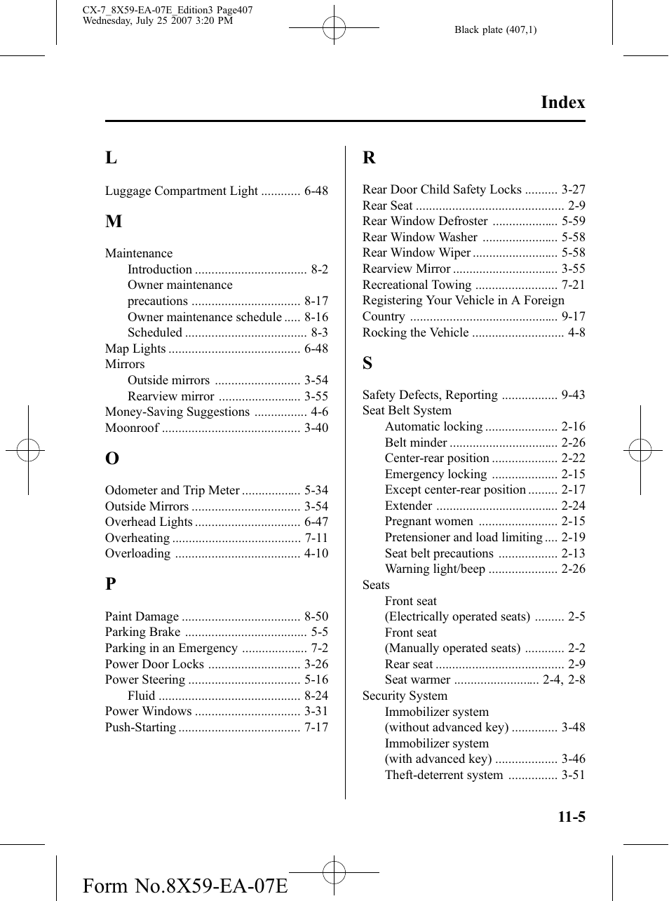 Index | Mazda 2008 CX-7 User Manual | Page 407 / 502