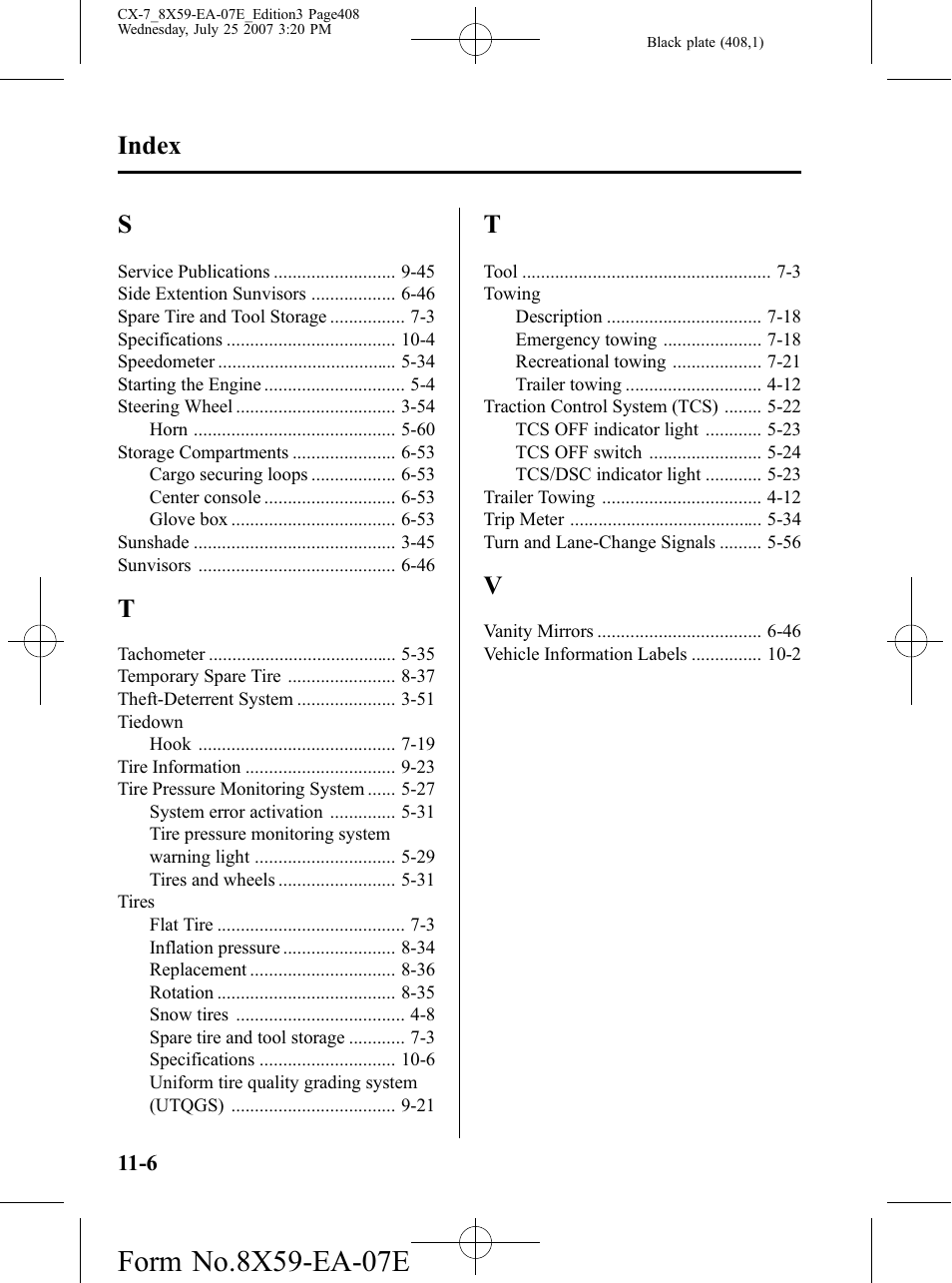 Index | Mazda 2008 CX-7 User Manual | Page 408 / 502