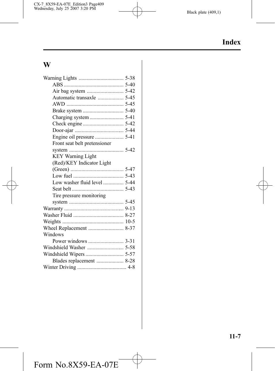 Index | Mazda 2008 CX-7 User Manual | Page 409 / 502