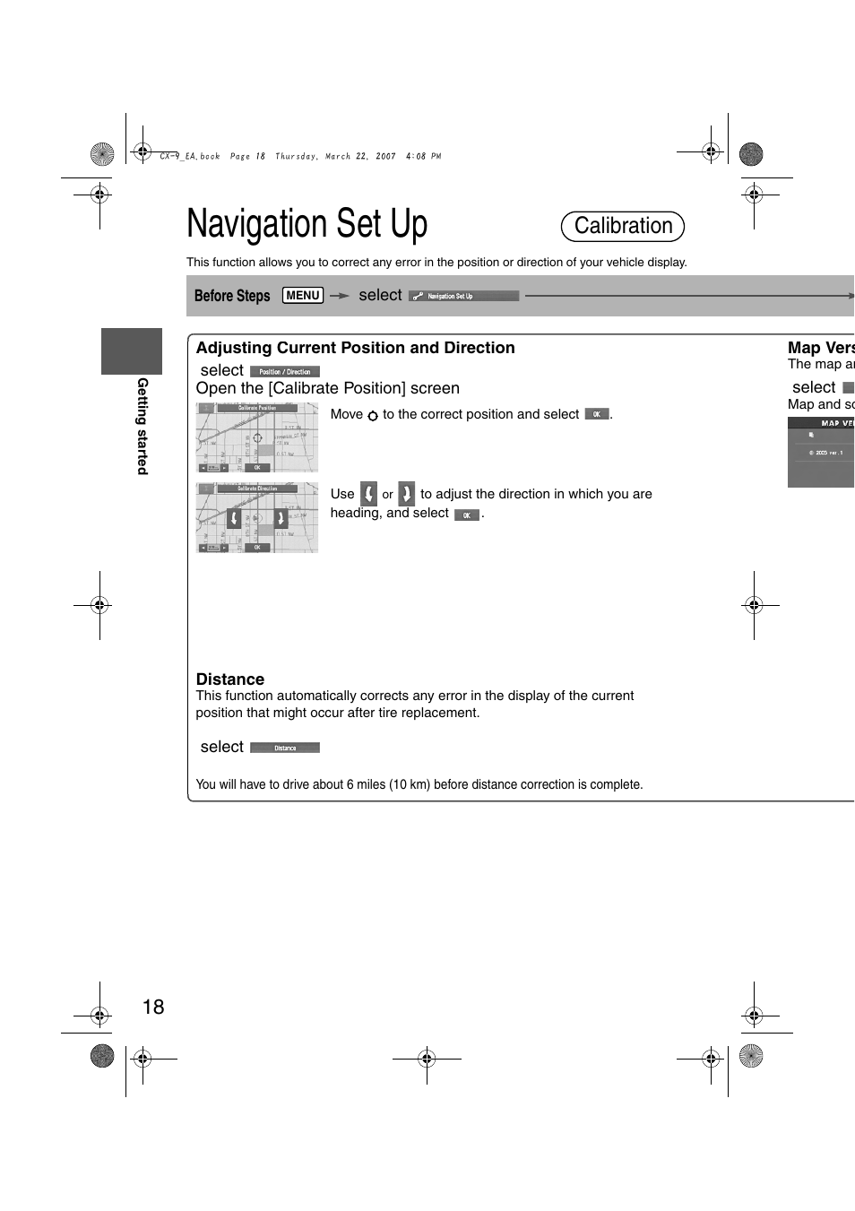 Navigation set up, Calibration | Mazda 2008 CX-7 User Manual | Page 428 / 502