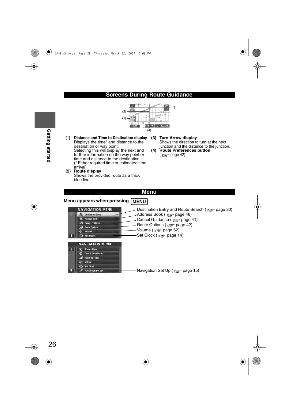 Screens during route guidance, Menu | Mazda 2008 CX-7 User Manual | Page 436 / 502