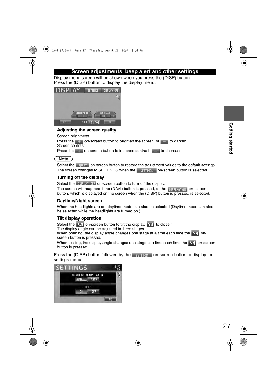 Screen adjustments, beep alert and other settings | Mazda 2008 CX-7 User Manual | Page 437 / 502