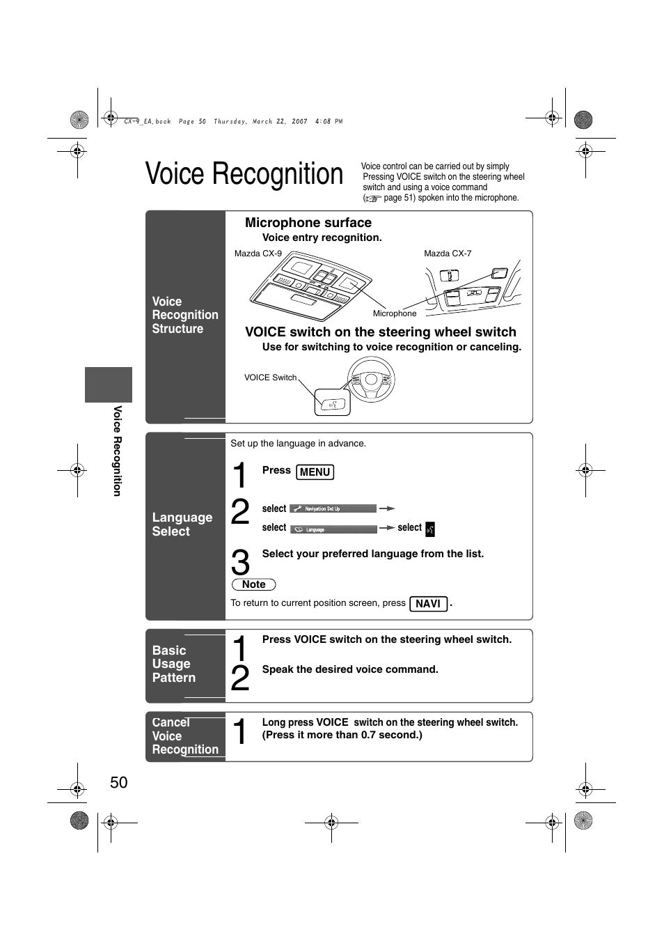 Voice recognition | Mazda 2008 CX-7 User Manual | Page 460 / 502