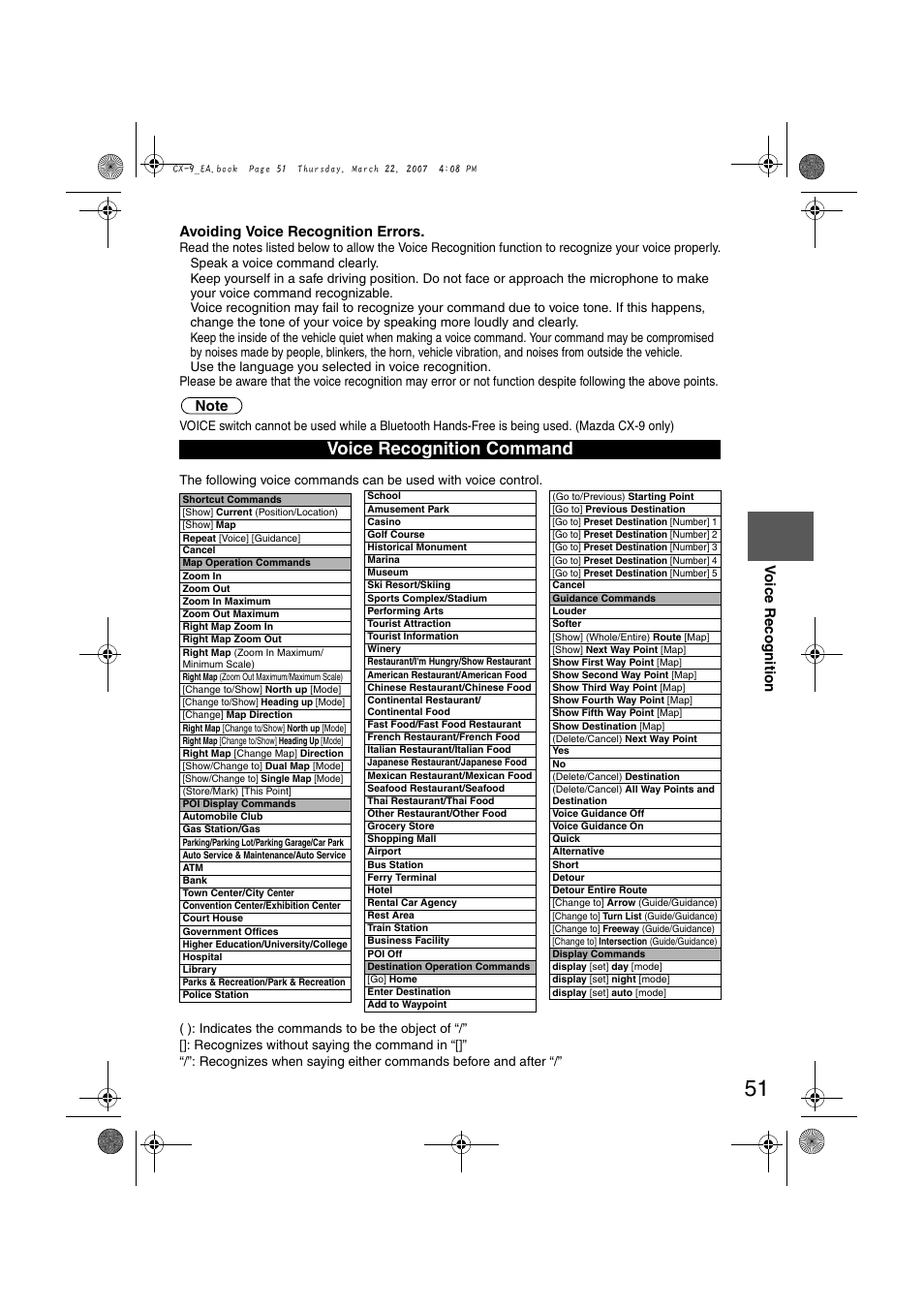 Voice recognition command | Mazda 2008 CX-7 User Manual | Page 461 / 502