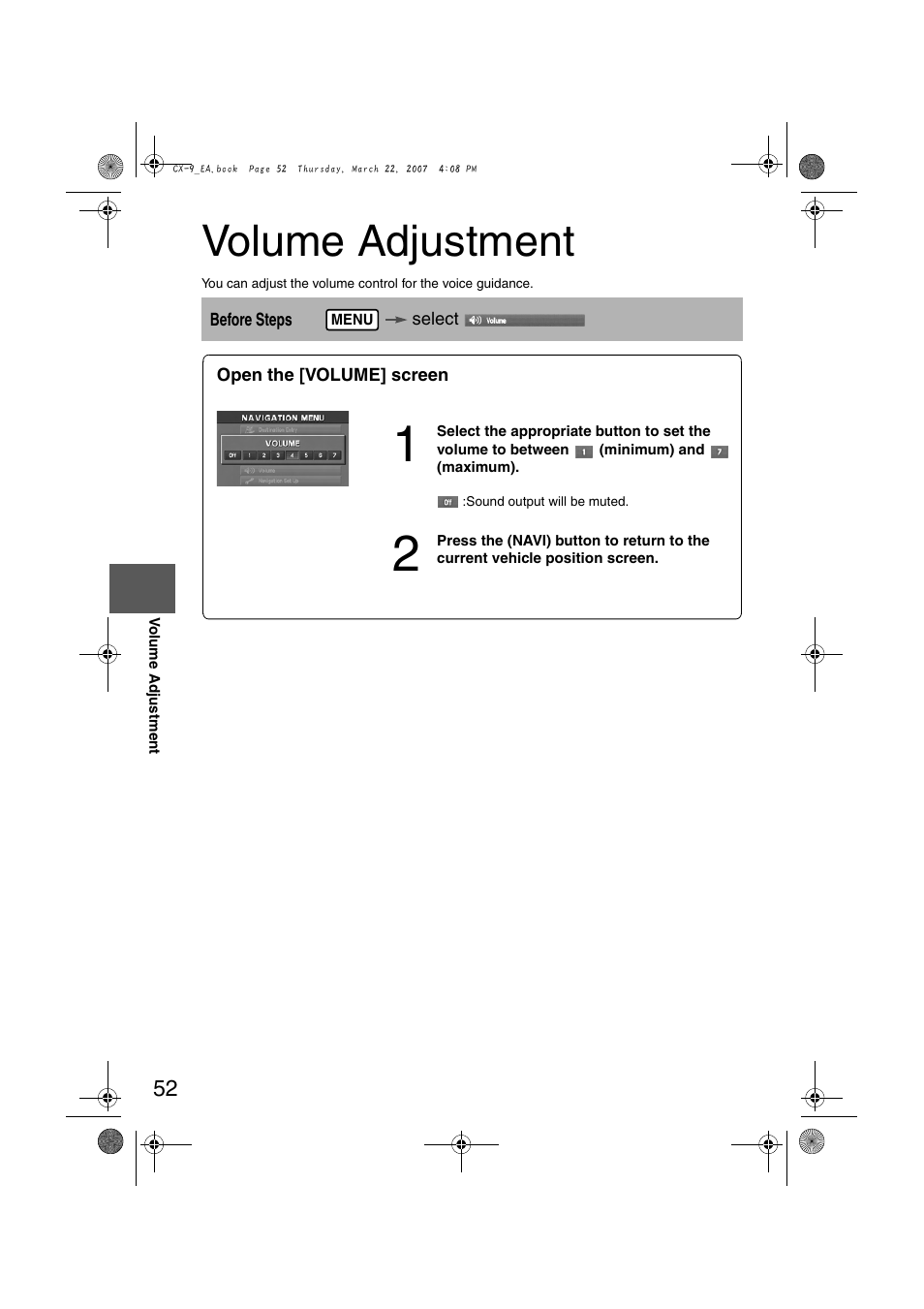 Volume adjustment | Mazda 2008 CX-7 User Manual | Page 462 / 502