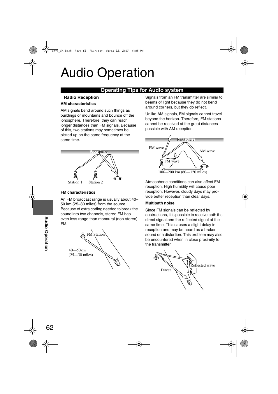 Audio operation, Operating tips for audio system | Mazda 2008 CX-7 User Manual | Page 472 / 502