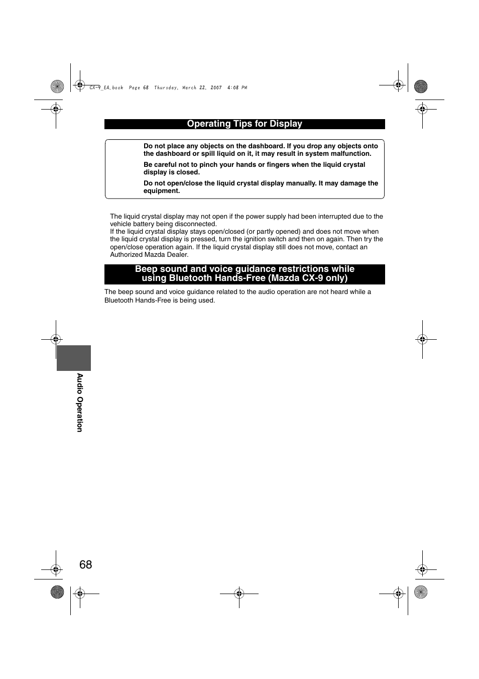 Operating tips for display | Mazda 2008 CX-7 User Manual | Page 478 / 502