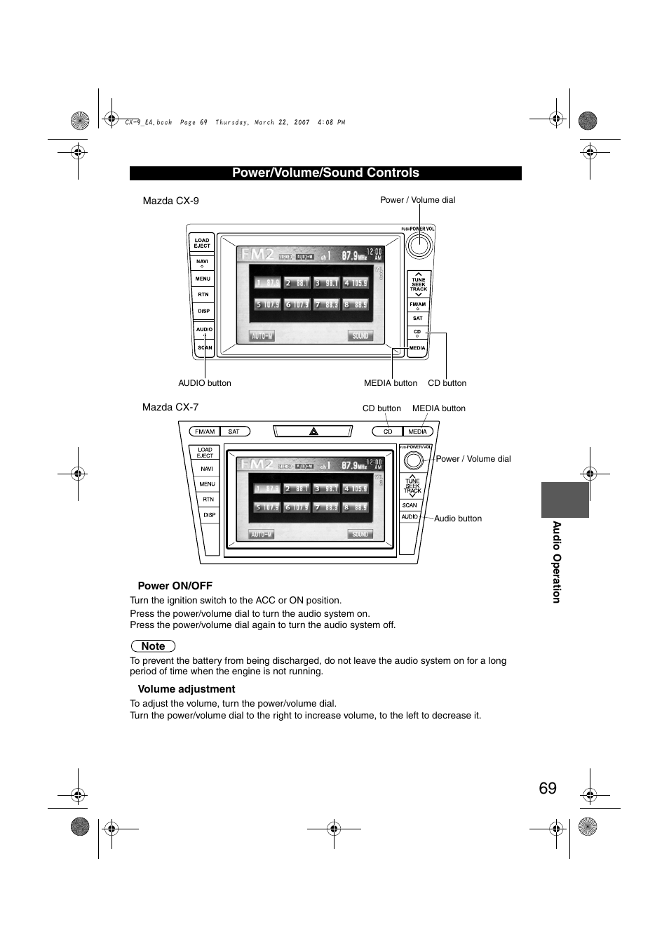 Power/volume/sound controls | Mazda 2008 CX-7 User Manual | Page 479 / 502