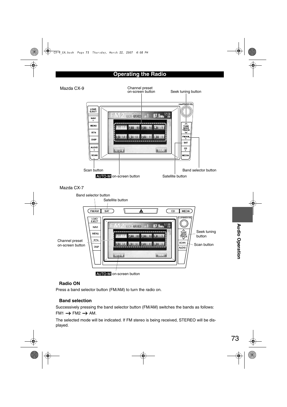 Operating the radio | Mazda 2008 CX-7 User Manual | Page 483 / 502