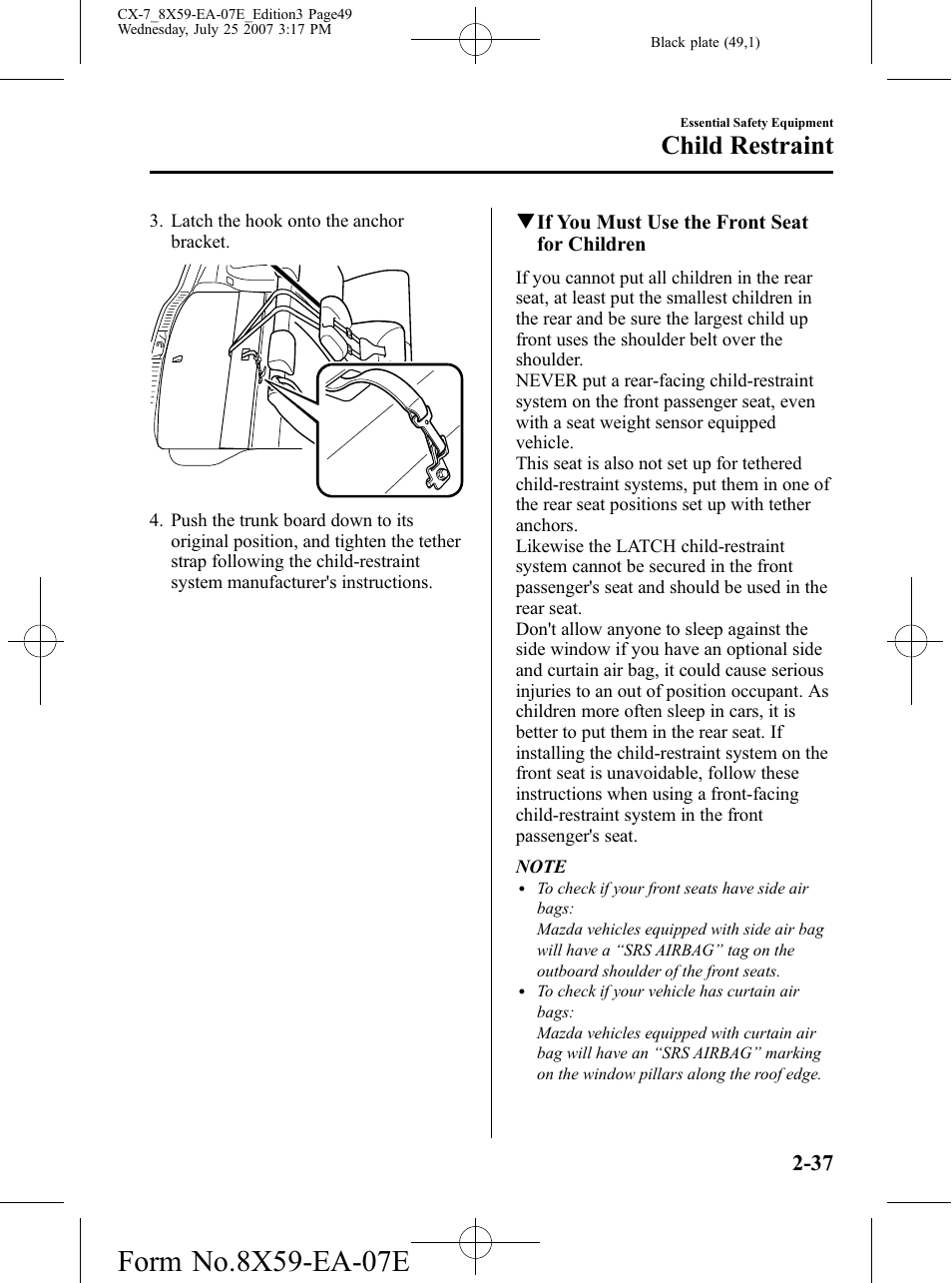 Child restraint | Mazda 2008 CX-7 User Manual | Page 49 / 502