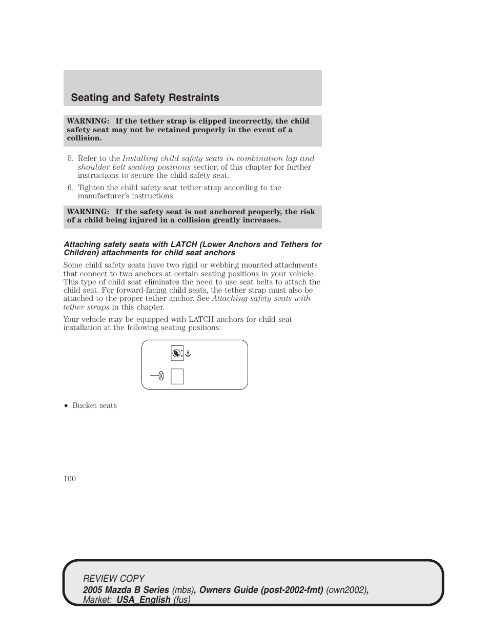 Seating and safety restraints | Mazda 2005 B2300 Truck User Manual | Page 101 / 257