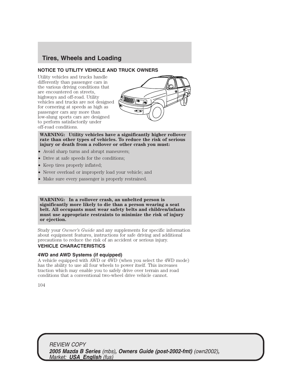 Tires, wheels and loading | Mazda 2005 B2300 Truck User Manual | Page 105 / 257