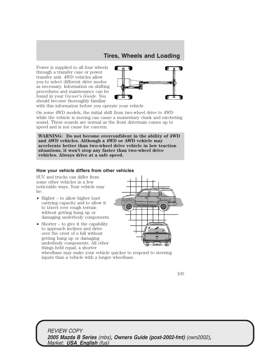 Tires, wheels and loading | Mazda 2005 B2300 Truck User Manual | Page 106 / 257