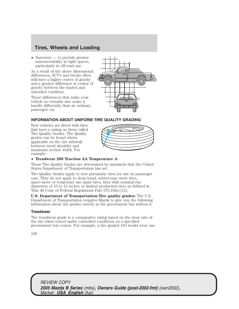 Tires, wheels and loading | Mazda 2005 B2300 Truck User Manual | Page 107 / 257