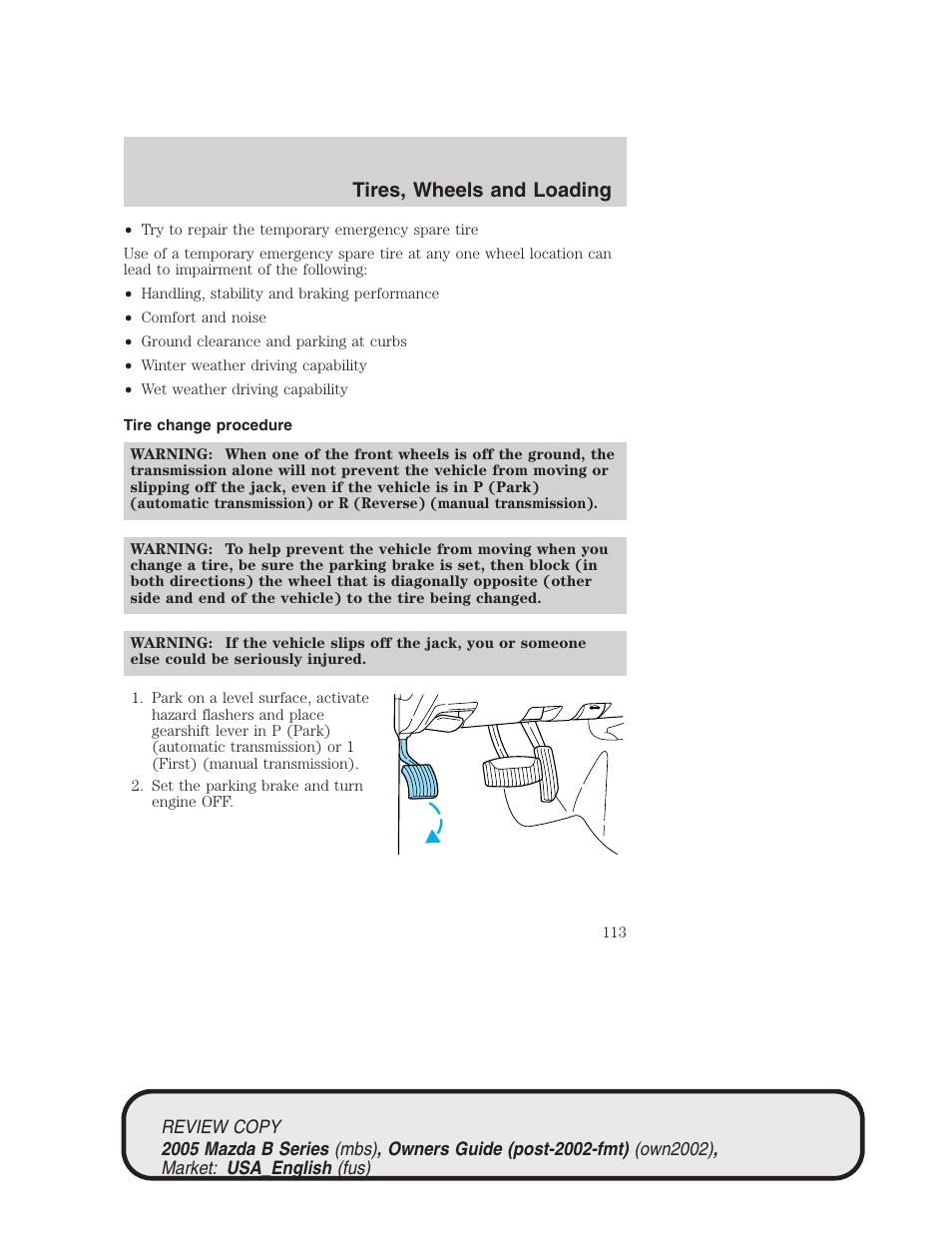 Tires, wheels and loading | Mazda 2005 B2300 Truck User Manual | Page 114 / 257