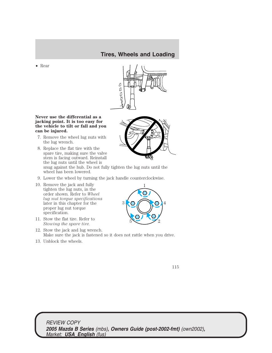 Tires, wheels and loading | Mazda 2005 B2300 Truck User Manual | Page 116 / 257