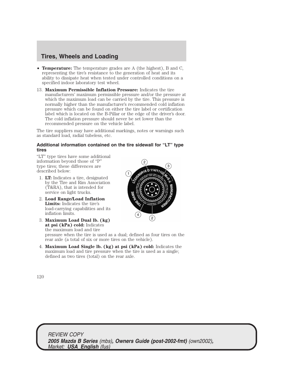 Tires, wheels and loading | Mazda 2005 B2300 Truck User Manual | Page 121 / 257