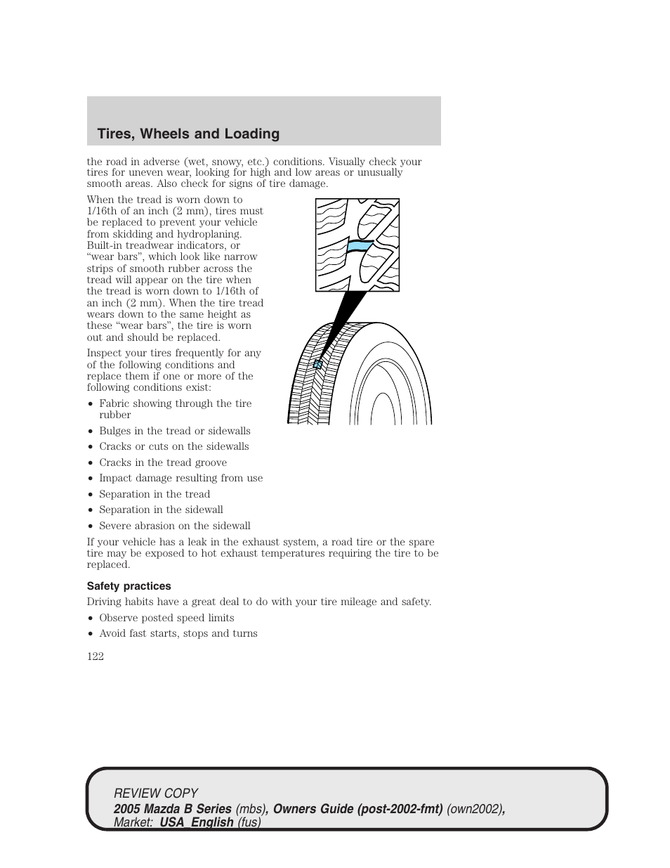 Tires, wheels and loading | Mazda 2005 B2300 Truck User Manual | Page 123 / 257