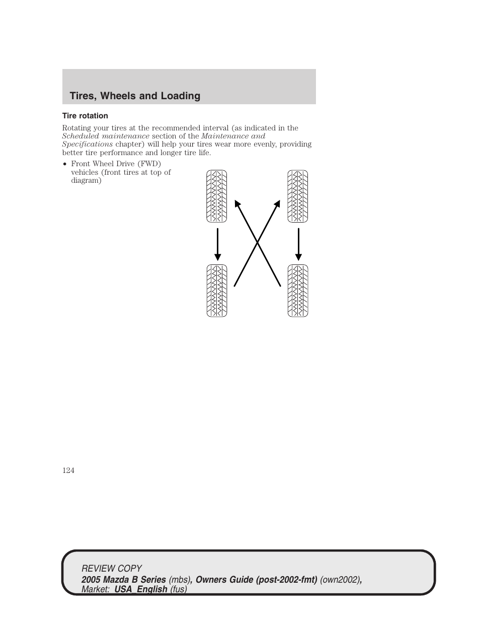 Tires, wheels and loading | Mazda 2005 B2300 Truck User Manual | Page 125 / 257
